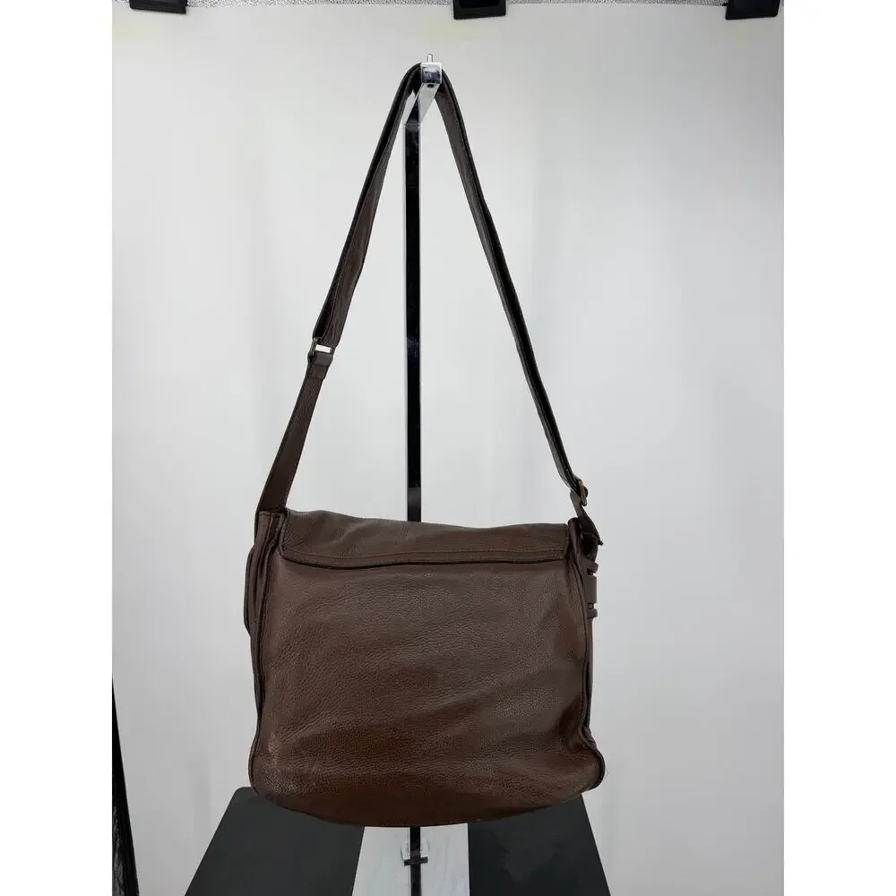 Burberry Men Brown Pebbled Leather Messenger Bag Crossbody Nova Check Lined Flap